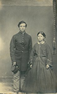 Full-Length Portrait of Unidentified Union Soldier in Uniform and Woman Wearing a Dress by Kilbourn Leroy Gates